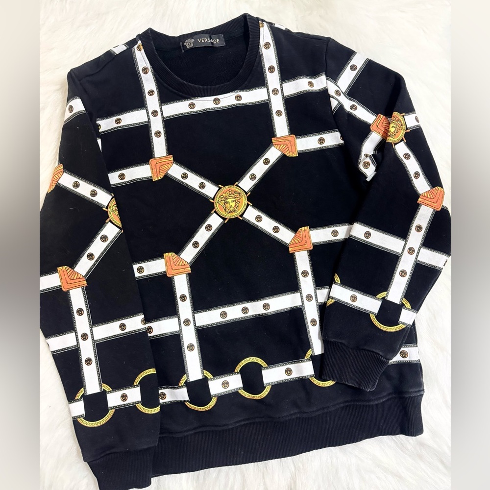 Versace Black and White Geometric Men's Sweater